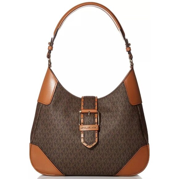 Michael Kors Lillian Medium Shoulder Brown Acorn Signature Logo Studded NWT - Picture 1 of 5